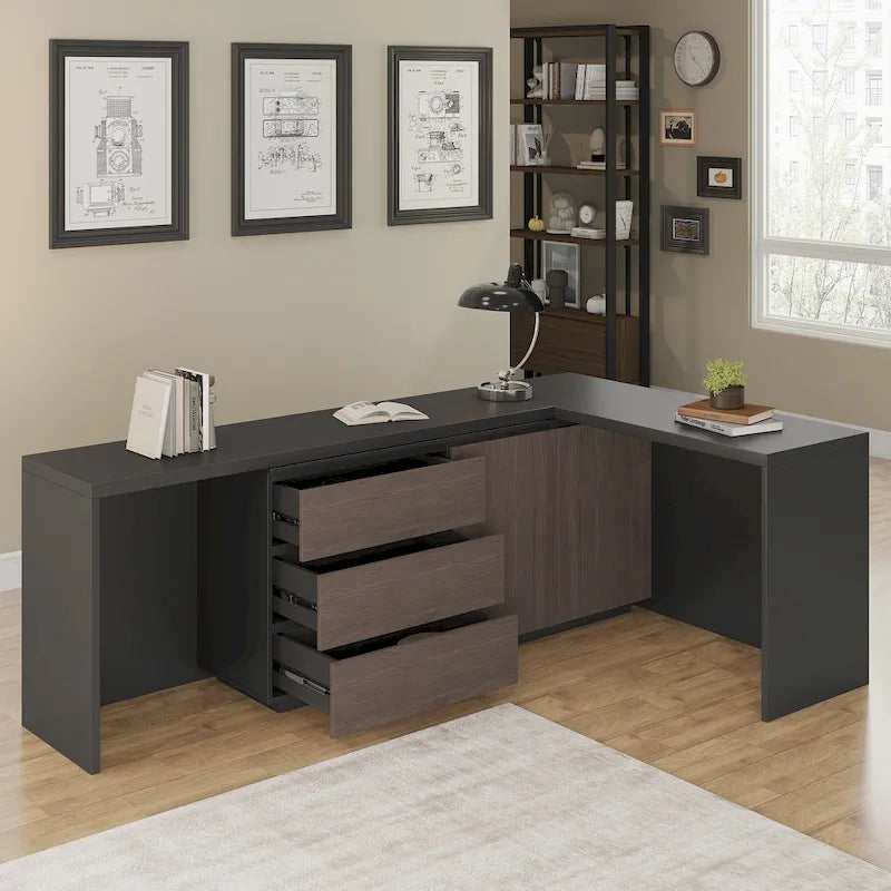 Bureau extensible extra large et moderne avec commode à tiroirs pour le rangement