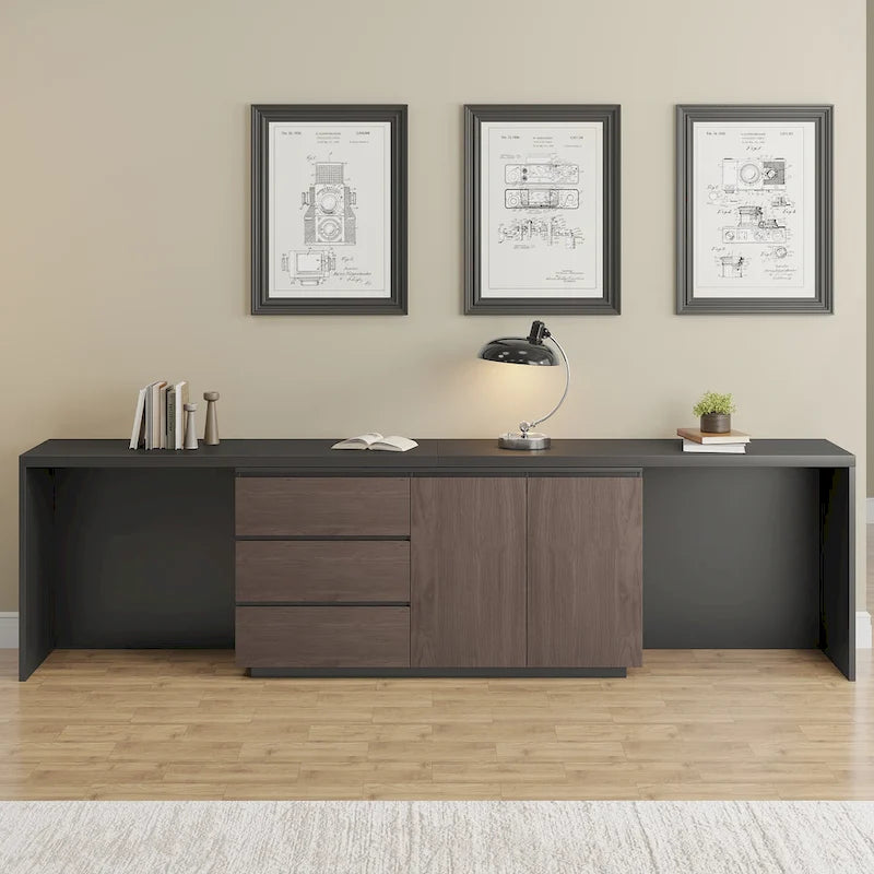 Bureau extensible extra large et moderne avec commode à tiroirs pour le rangement