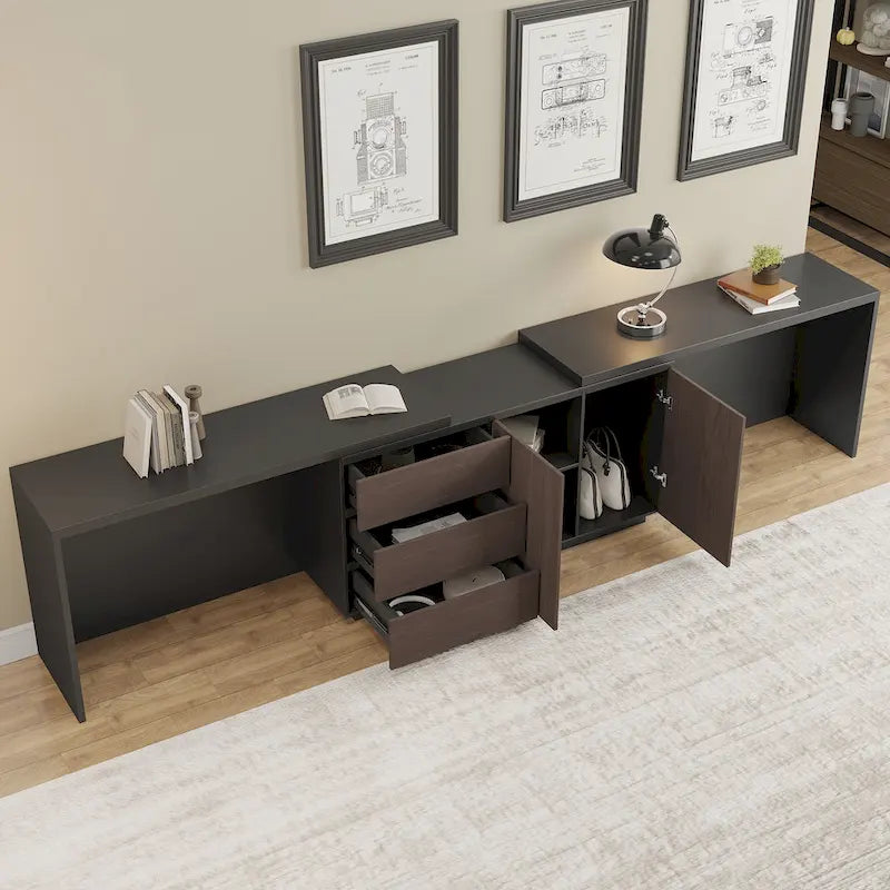 Bureau extensible extra large et moderne avec commode à tiroirs pour le rangement
