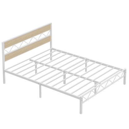 Cadre de lit en métal avec tête de lit en bois brun, sommier non nécessaire