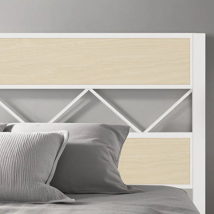 Cadre de lit en métal avec tête de lit en bois brun, sommier non nécessaire