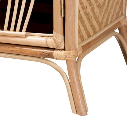 Table de chevet Danna style bohème moderne en rotin marron naturel