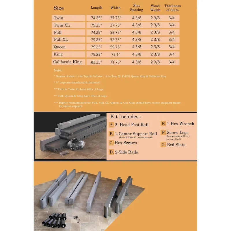 Lit plateforme Onetan 13 pouces avec pieds, beige