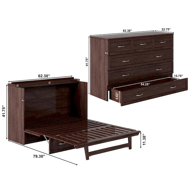 Commode lit escamotable Northfield Queen avec matelas couleur ambre brûlé