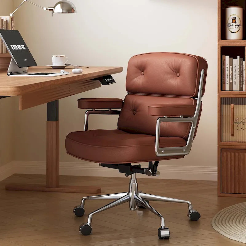 Fauteuil de bureau ergonomique en cuir avec soutien lombaire et hauteur réglable, pour hall d'entrée