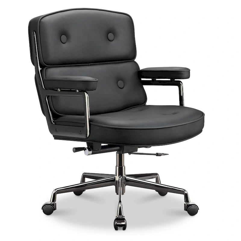 Fauteuil de bureau ergonomique en cuir avec soutien lombaire et hauteur réglable, pour hall d'entrée