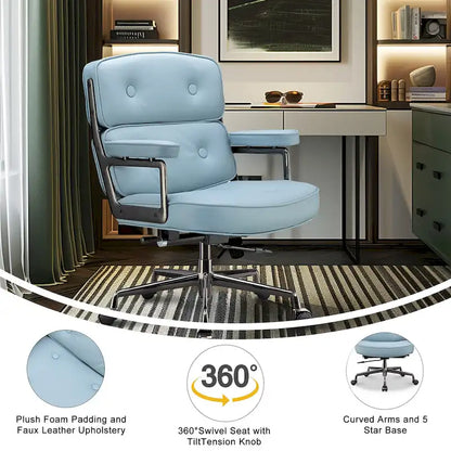 Fauteuil de bureau ergonomique en cuir avec soutien lombaire et hauteur réglable, pour hall d'entrée