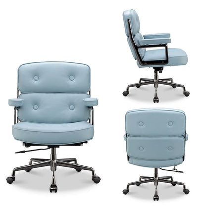 Fauteuil de bureau ergonomique en cuir avec soutien lombaire et hauteur réglable, pour hall d'entrée