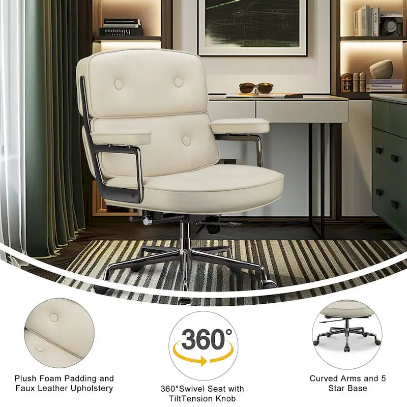 Fauteuil de bureau ergonomique en cuir avec soutien lombaire et hauteur réglable, pour hall d'entrée