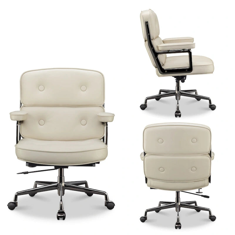 Fauteuil de bureau ergonomique en cuir avec soutien lombaire et hauteur réglable, pour hall d'entrée