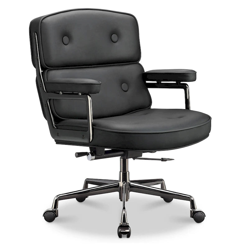 Fauteuil de bureau ergonomique en cuir avec soutien lombaire et hauteur réglable, pour hall d'entrée