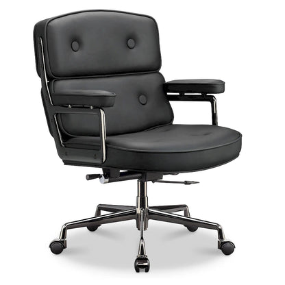 Fauteuil de bureau ergonomique en cuir avec soutien lombaire et hauteur réglable, pour hall d'entrée