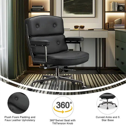 Fauteuil de bureau ergonomique en cuir avec soutien lombaire et hauteur réglable, pour hall d'entrée