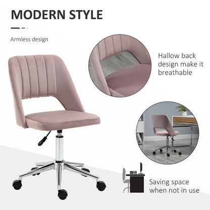 Chaise de bureau Vinsetto moderne à dossier mi-haut avec revêtement en velours, chaise de bureau pivotante sans accoudoirs
