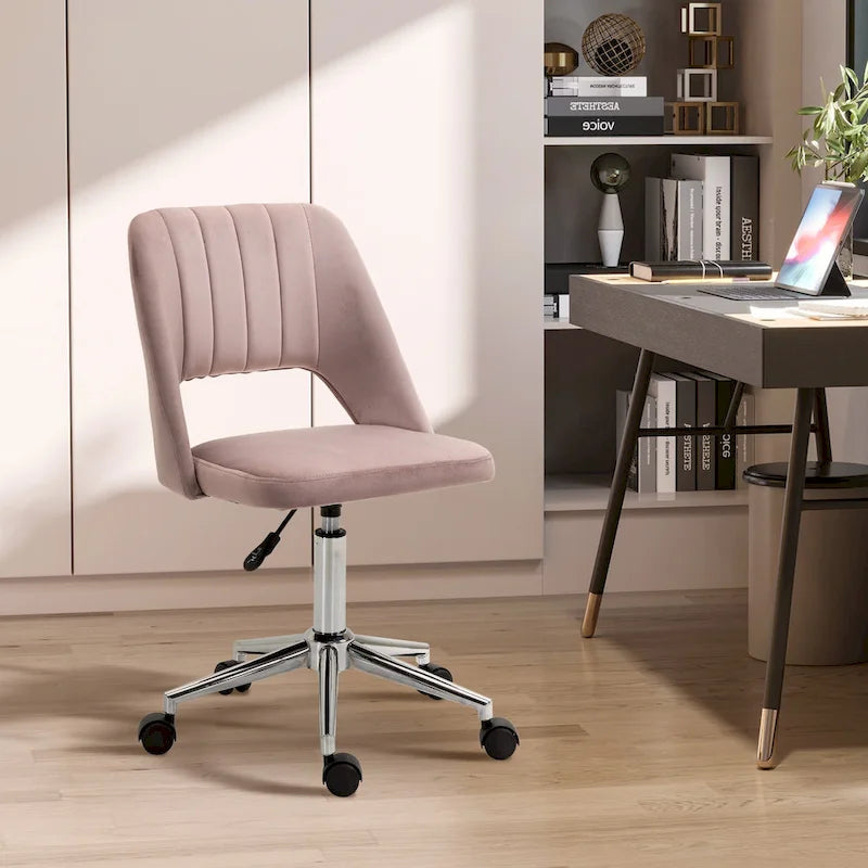 Chaise de bureau Vinsetto moderne à dossier mi-haut avec revêtement en velours, chaise de bureau pivotante sans accoudoirs