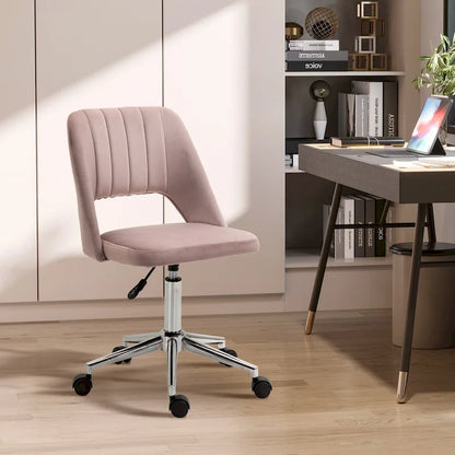 Chaise de bureau Vinsetto moderne à dossier mi-haut avec revêtement en velours, chaise de bureau pivotante sans accoudoirs