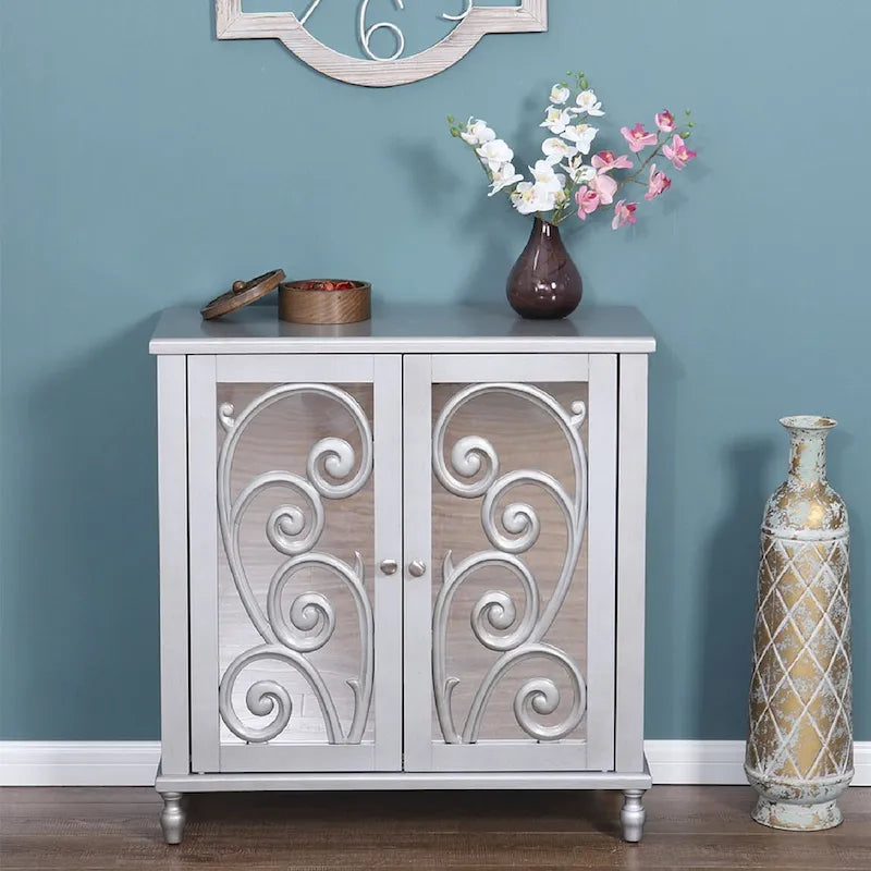 Sophia & William Silver 2-Door Fujimori Mirror Accent Storage Cabinet