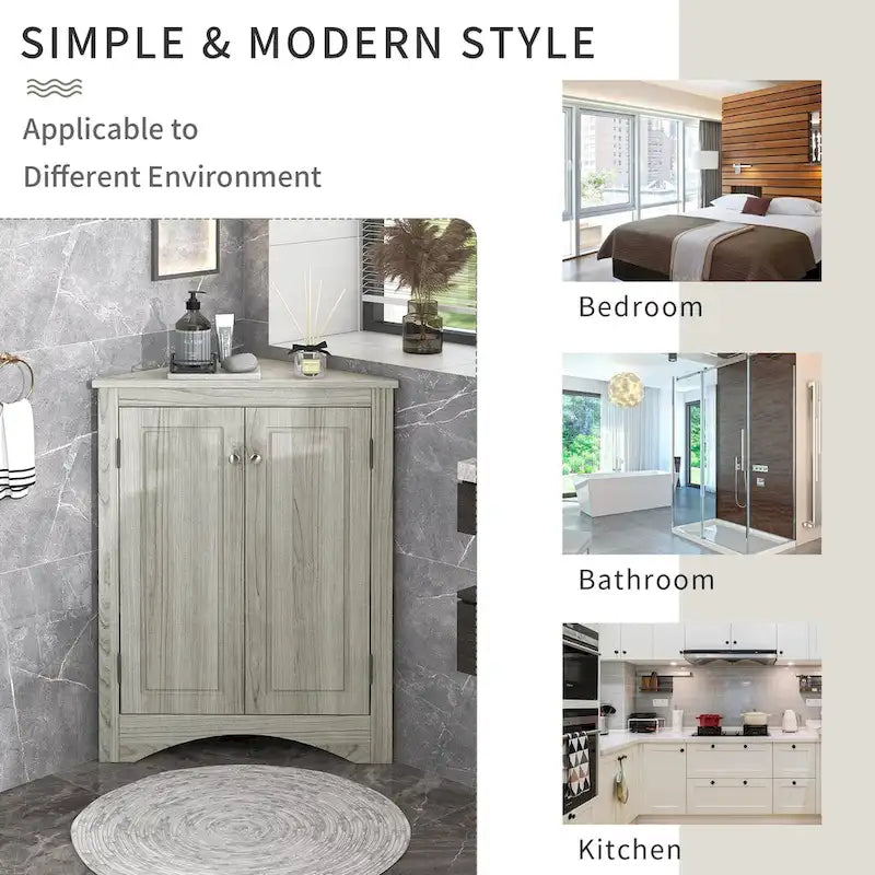 Meuble de rangement triangulaire pour salle de bain avec étagères réglables, 43,7 cm (L) x 43,7 cm (P)