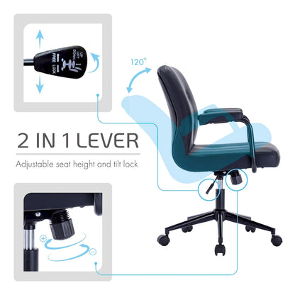 Fauteuil de bureau Porthos Home Ames en similicuir avec piètement à roulettes en acier et système d'inclinaison central