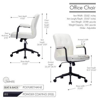 Fauteuil de bureau Porthos Home Ames en similicuir avec piètement à roulettes en acier et système d'inclinaison central