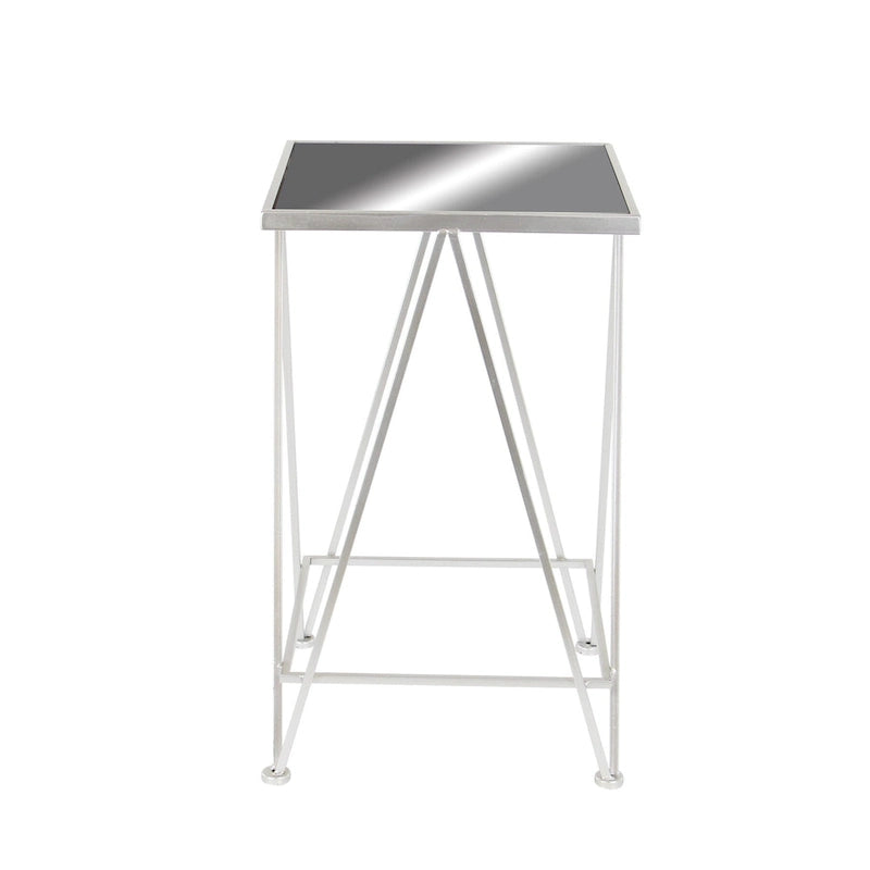 Table d'appoint contemporaine en métal doré, argenté ou noir avec plateau en verre miroir (lot de 2) - 15 x 15 x 25