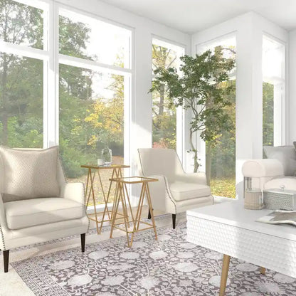 Table d'appoint contemporaine en métal doré, argenté ou noir avec plateau en verre miroir (lot de 2) - 15 x 15 x 25