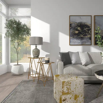 Table d'appoint contemporaine en métal doré, argenté ou noir avec plateau en verre miroir (lot de 2) - 15 x 15 x 25