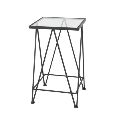 Table d'appoint contemporaine en métal doré, argenté ou noir avec plateau en verre miroir (lot de 2) - 15 x 15 x 25