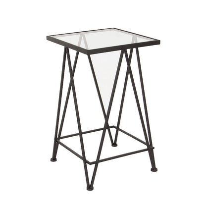 Table d'appoint contemporaine en métal doré, argenté ou noir avec plateau en verre miroir (lot de 2) - 15 x 15 x 25