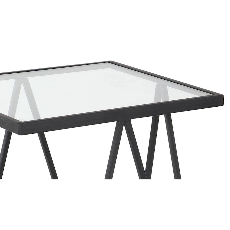 Table d'appoint contemporaine en métal doré, argenté ou noir avec plateau en verre miroir (lot de 2) - 15 x 15 x 25