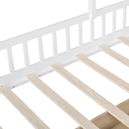 Lit cabane une place avec canapé intégré, lit plateforme enfant avec deux tiroirs et une étagère de rangement, gris