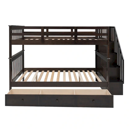 Lit superposé double avec escalier, tiroir, rangement et barrière de sécurité pour chambre à coucher, couleur expresso (ancienne référence : LP000310AAP)