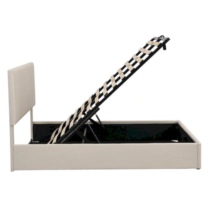 Lit plateforme rembourré Queen size avec système de rangement hydraulique - Beige