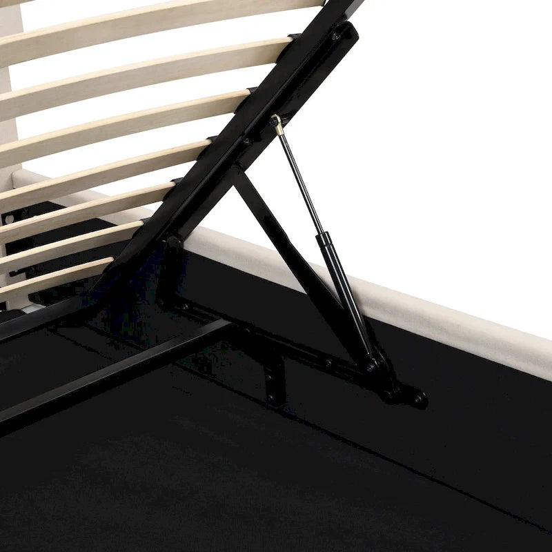 Lit plateforme rembourré Queen size avec système de rangement hydraulique - Beige