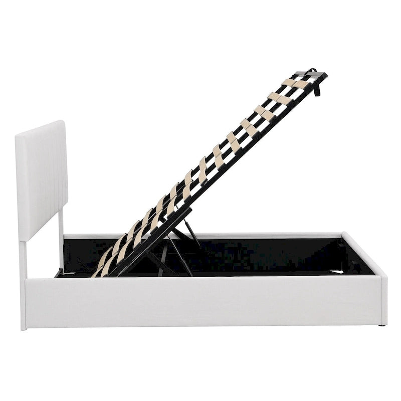 Lit plateforme rembourré Queen size avec système de rangement hydraulique - Beige