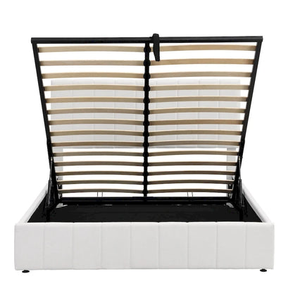 Lit plateforme rembourré Queen size avec système de rangement hydraulique - Beige