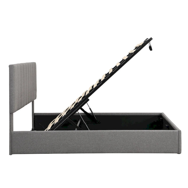 Lit plateforme rembourré Queen size avec système de rangement hydraulique - Beige