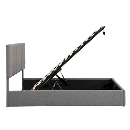 Lit plateforme rembourré Queen size avec système de rangement hydraulique - Beige