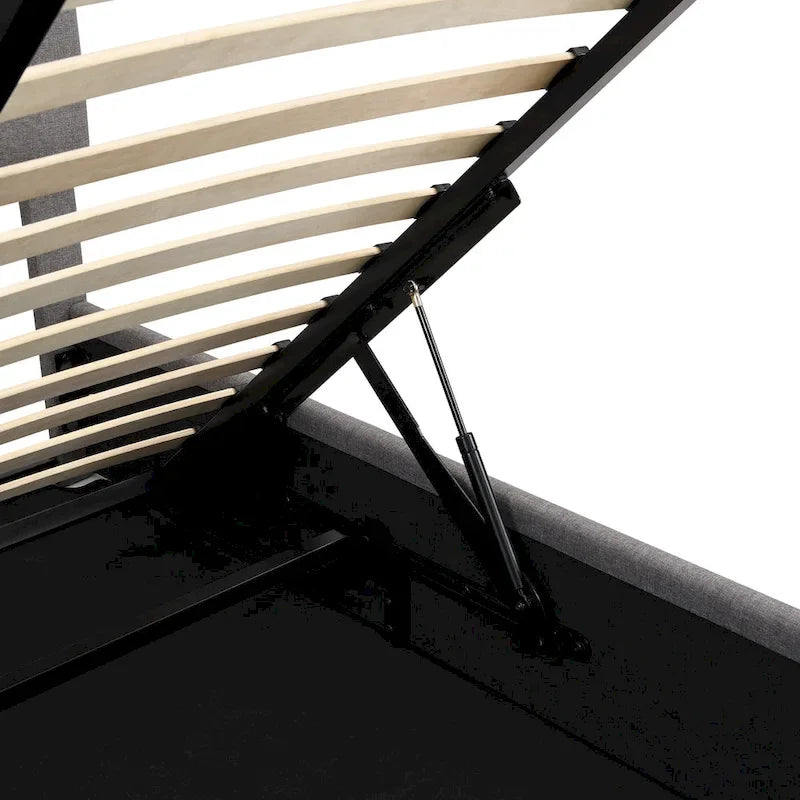 Lit plateforme rembourré Queen size avec système de rangement hydraulique - Beige