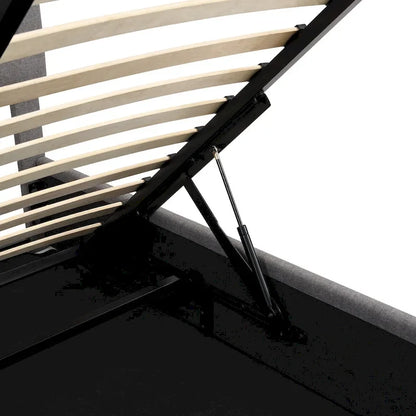 Lit plateforme rembourré Queen size avec système de rangement hydraulique - Beige