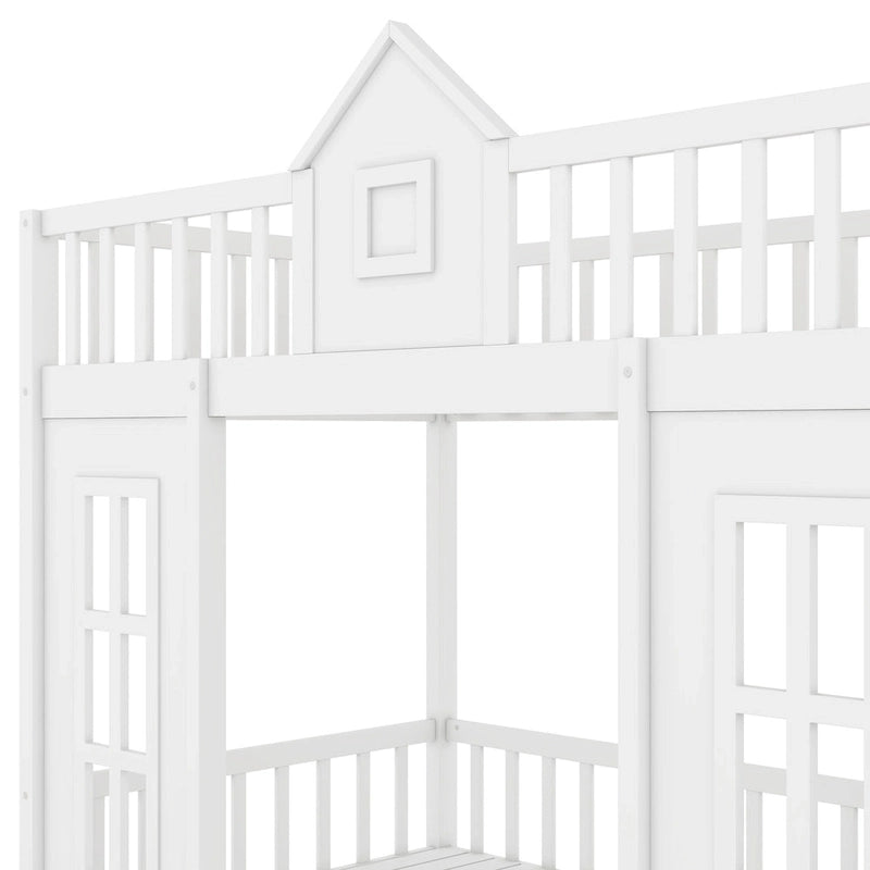 Lit superposé deux places avec table modulable, lit supérieur transformable en lit et bureau en dessous - Gris