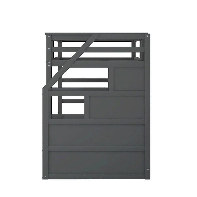 Lit superposé simple avec lit gigogne simple et 3 marches de rangement, couleur expresso