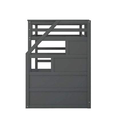 Lit superposé simple avec lit gigogne simple et 3 marches de rangement, couleur expresso