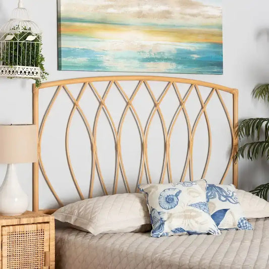 Halia Modern Bohemian Natural Rattan Wall-mountable Headboard-Queen