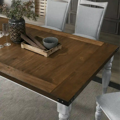 Table de salle à manger Roundhill Furniture Salines à pieds tournés bicolores, blanc rustique et chêne