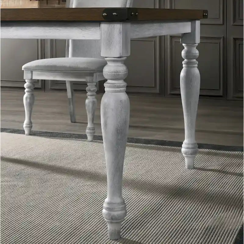 Table de salle à manger Roundhill Furniture Salines à pieds tournés bicolores, blanc rustique et chêne