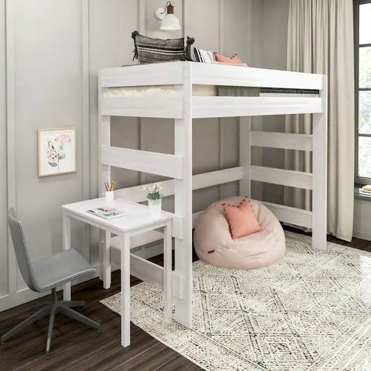 Max and Lily Farmhouse Twin-Size High Loft Bed with Desk