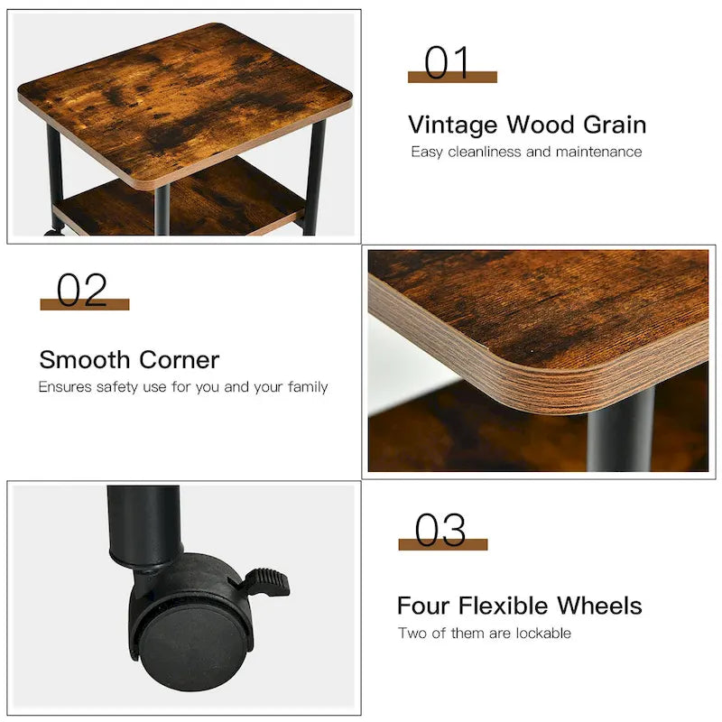 Chariot de rangement à roulettes à 2 niveaux pour imprimante, support à glisser sous le bureau