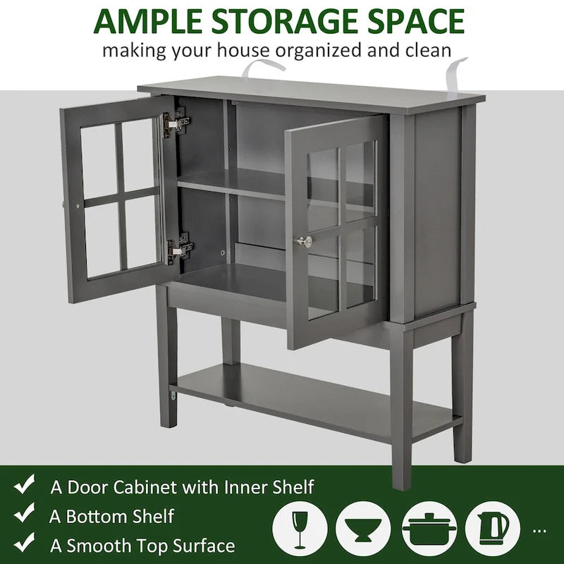 Buffet et crédence de cuisine modernes HOMCOM avec 2 portes vitrées battantes et un grand espace de rangement