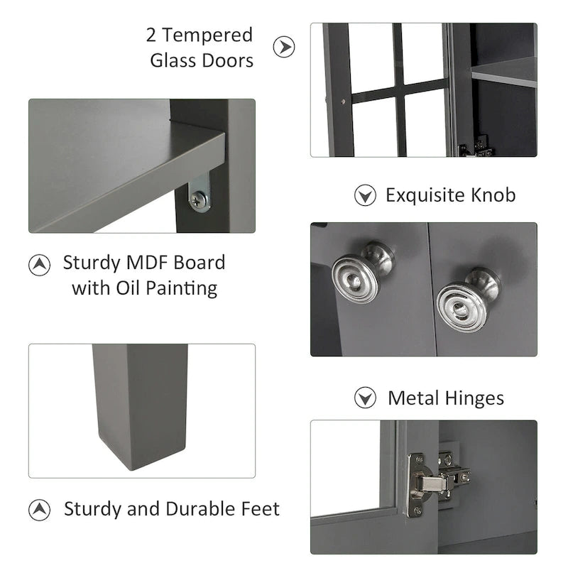 Buffet et crédence de cuisine modernes HOMCOM avec 2 portes vitrées battantes et un grand espace de rangement